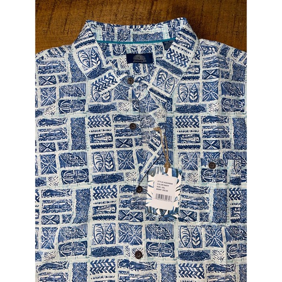 NWT Mens Havana Jim Blue White Fish Hawaiian‎ Print Button Up Short Sleeve XXL - Picture 7 of 7